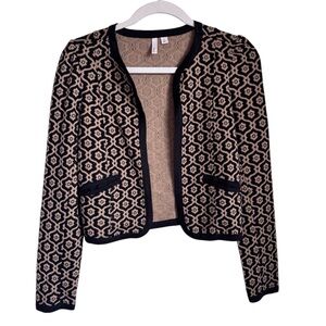 Frenchi Cropped Geometric Print Open Cardigan Top